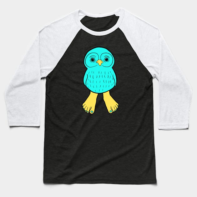 Blue Owl with Human Feet Baseball T-Shirt by Mochi Merch